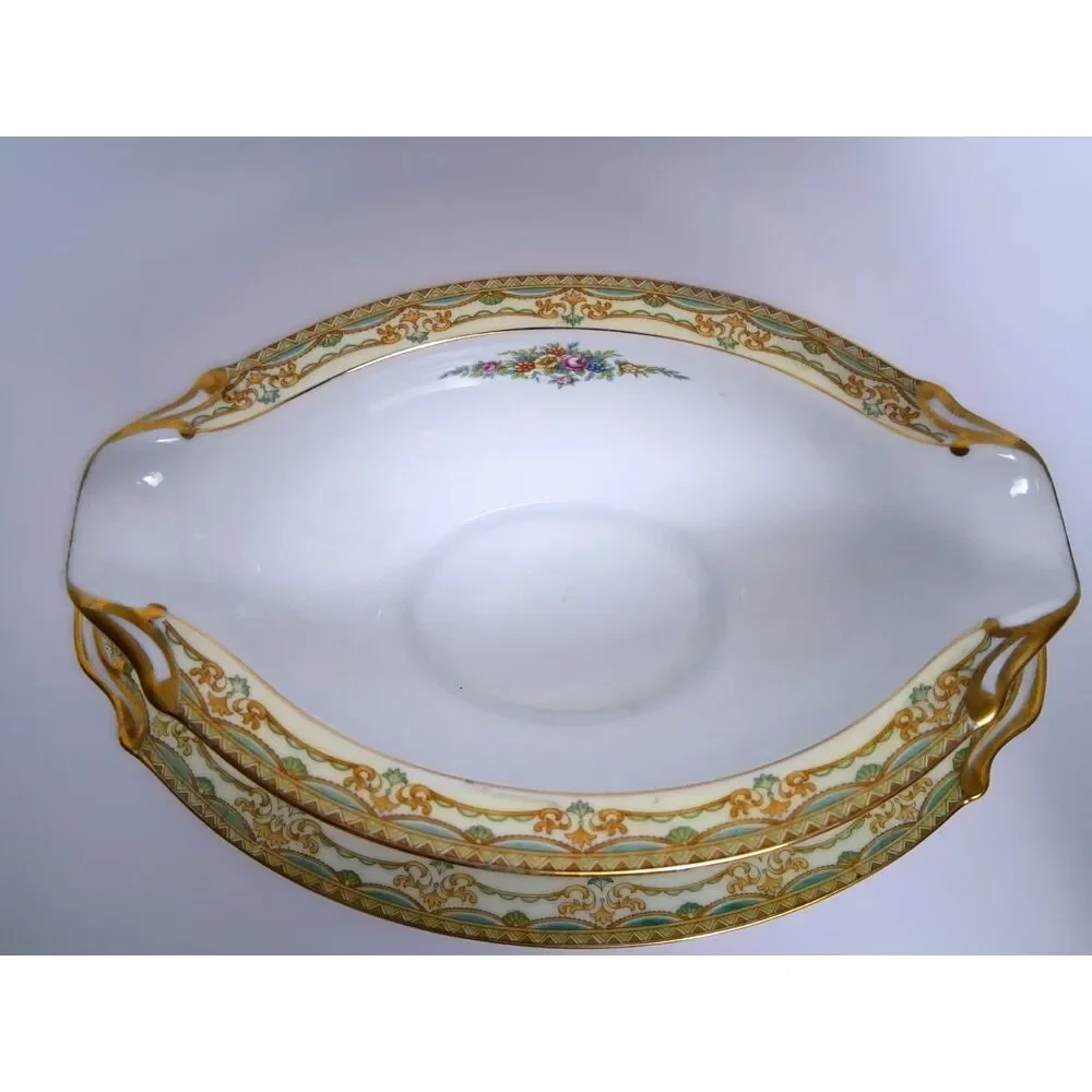 Vintage 30s Noritake Ashley Pattern Gravy Boat w Attached Underplate Fine China